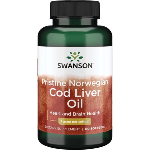 Swanson Pristine Norwegian Cod Liver Oil 1000mg with Vitamin A & D for Immunity 60 Softgels