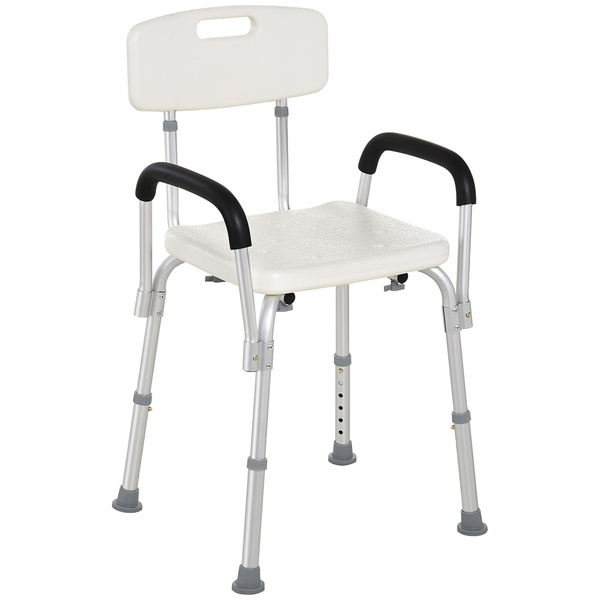HOMCOM Adjustable Shower Chair, Shower Seat, Portable Medical Stool with Adjustable Back and Armrest for Mobility