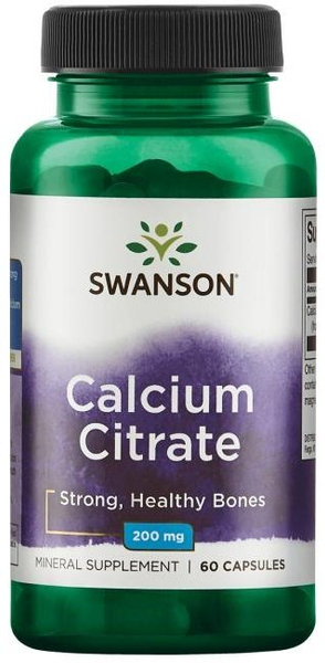 Swanson Calcium Citrate 200mg for Healthy Bones and Teeth 60 Capsules