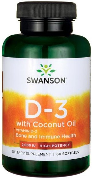 Swanson Vitamin D3 2000 IU with Coconut Oil for Immunity 60 Softgels