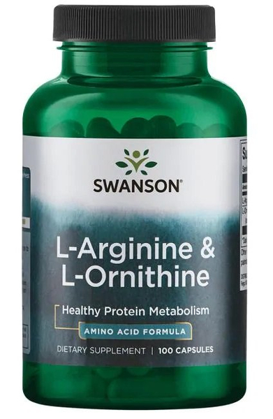 Swanson L-Arginine and L-Ornithine 750mg for Metabolism Support 100 Capsules