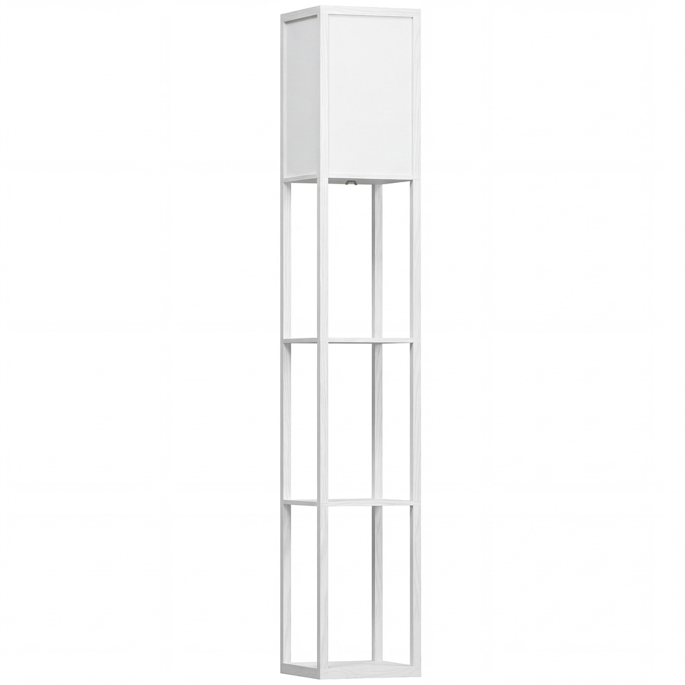 HOMCOM 3-Tier Floor Lamp, Floor Light with Storage Shelf, Reading Standing Lamp with Acrylic Shade for Living Room, Bedroom, Kitchen, Dining Room, Office, Dorm, 160cm, White