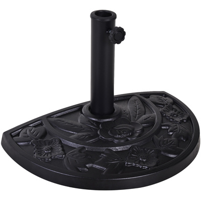 Outsunny 9kg Resin Parasol Base, Half Round Umbrella Stand with Floral Design for Garden, Outdoor, Suitable Umbrella Rod: Φ3.8cm, Φ4.8cm, Black