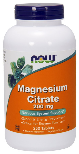 NOW Foods Magnesium Citrate 200mg Magnesium for Heart Cramps and Strong Bones 250 Tablets