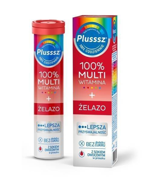 Polski Lek S.A. Plusssz 100% Multivitamin + Iron Cherry-Orange 20 Effervescent Tablets