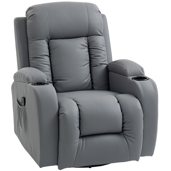 HOMCOM Massage Recliner Armchair, PU Leather Recliner Chair, Grey