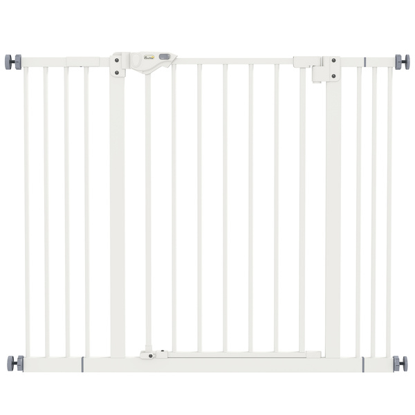 PawHut Adjustable Safety Gate w/ Two Extensions, Four Adjustable Screws, White