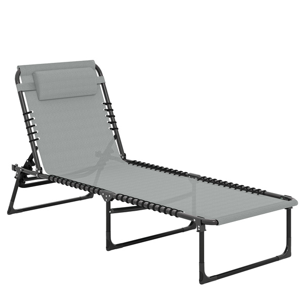 Outsunny Folding Sun Lounger, with Four-Position Back - Light Grey