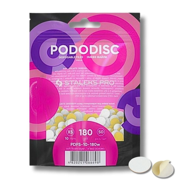Staleks Pro Expert Pododisc Disposable Pedicure White Files Discs on Soft Foam Layer Size XS 10mm Grit 180 50pcs