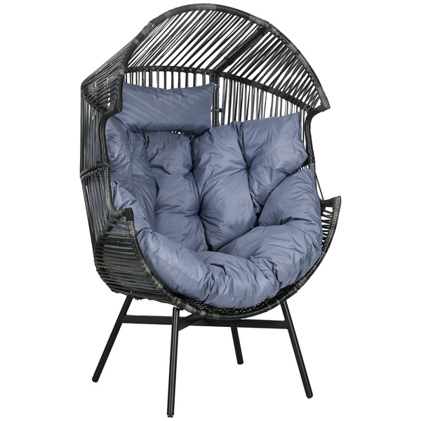 Outsunny String Rattan Egg Chair, with Padded Seat Cushion - Grey/Black