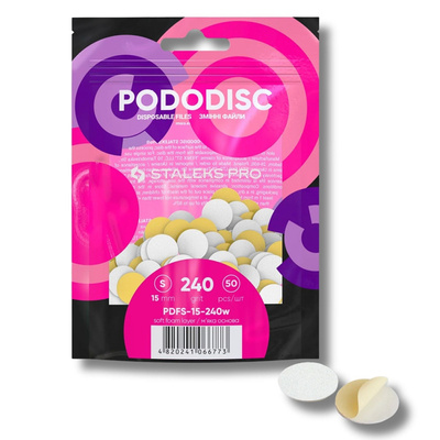 Staleks Pro Expert Pododisc Disposable Pedicure White Files Discs on Soft Foam Layer Size S 15mm Grit 240 50pcs