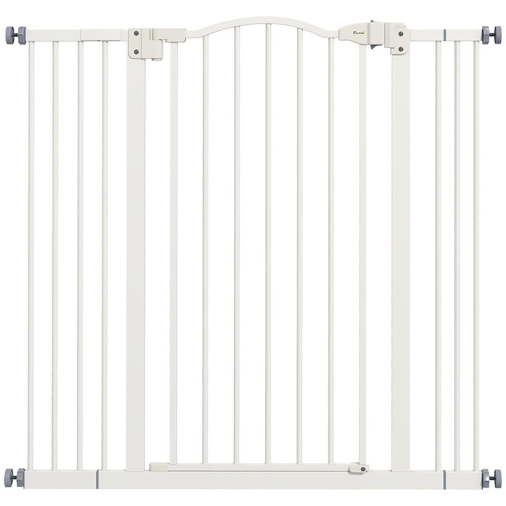 PawHut Pressure Fit Dog Stair Gate No Drilling Safety Gate Auto Close for Doorways, Hallways, 74-100cm Adjustable, 94cm Tall, White