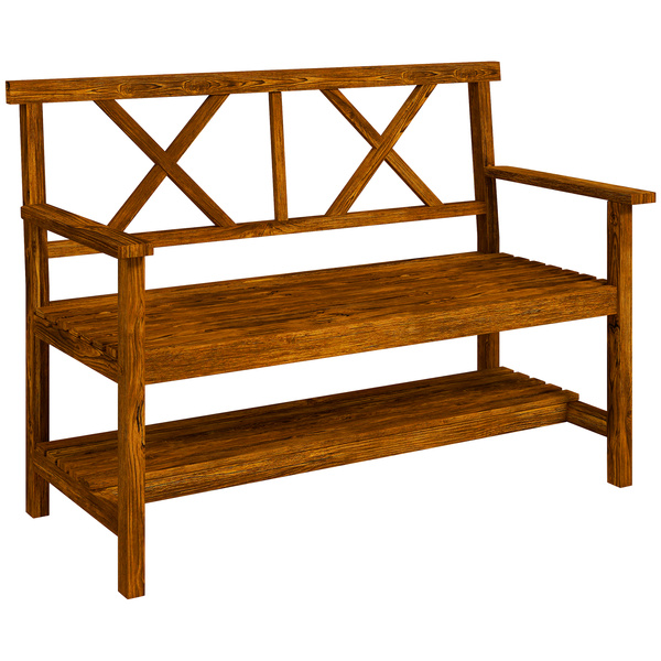 Outsunny Two-Seater Fir Wood Bench, with Bottom Shelf - Natural