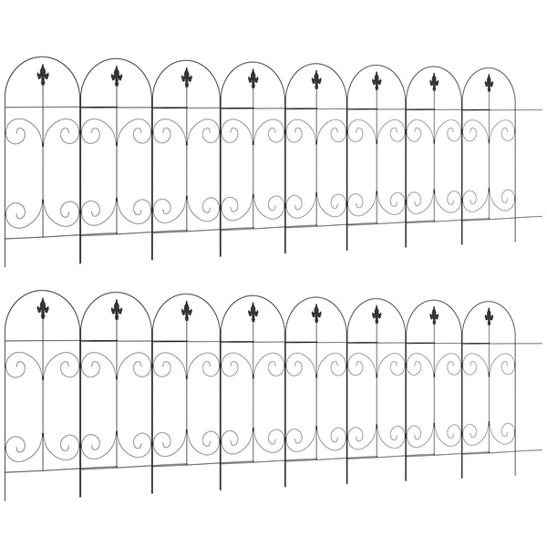 Outsunny Decorative Garden Fencing, 16PCs 44in x 25ft Outdoor Picket Fence Panels, Rustproof Metal Wire Landscape Flower Bed Border Edging, Black