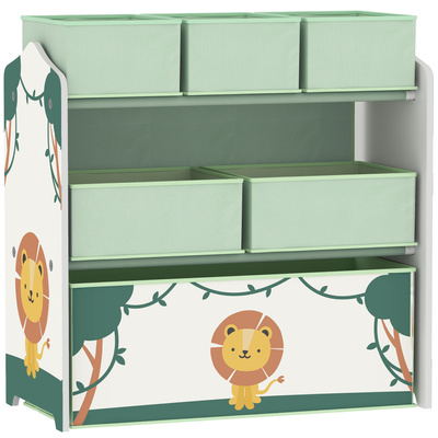 AIYAPLAY Kids Toy Storage Units, 3-Tier Toy Organiser Shelf with 6 Removable Boxes for Kids, Bedroom, Playroom, Green