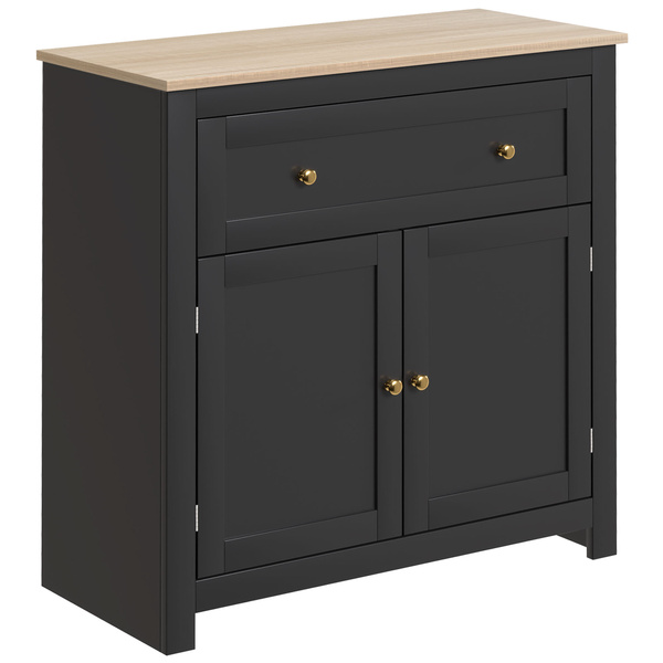 HOMCOM Sideboard Storage Cabinet, Modern Kitchen Cupboard with Adjustable Shelf, Drawer and Double Doors, Black
