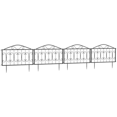 Outsunny Decorative Garden Fencing, 4PCs Outdoor Picket Fence Panels, Rustproof Metal Wire Landscape Flower Bed Border Edging Animal Barrier, Black