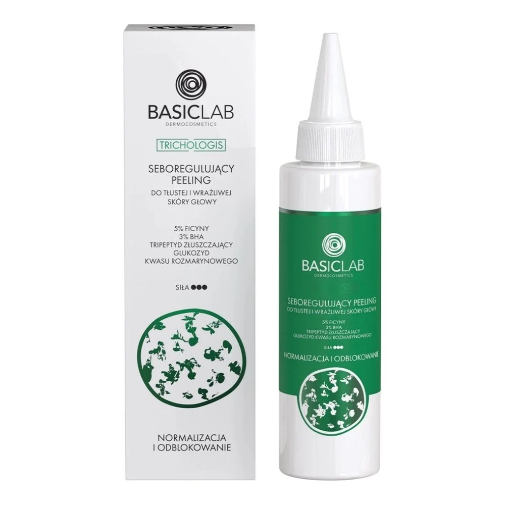 BasicLab Dermocosmetics Trichologis Seboregulating Scalp Peeling for Oily and Sensitive Skin with 5% Ficin, 3% BHA, Exfoliating tripeptide 150ml