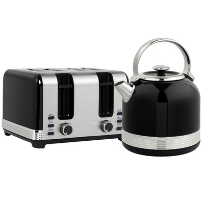 HOMCOM Polished Stainless Steel Kettle and Toaster Set - Black