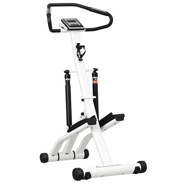 SPORTNOW Stepper Machine for Home, Foldable Stair Stepper with 12-Level Hydraulic Resistance, Stair Climber with LCD Monitor, Heart Rate Sensor and Drink Holder, White and Black