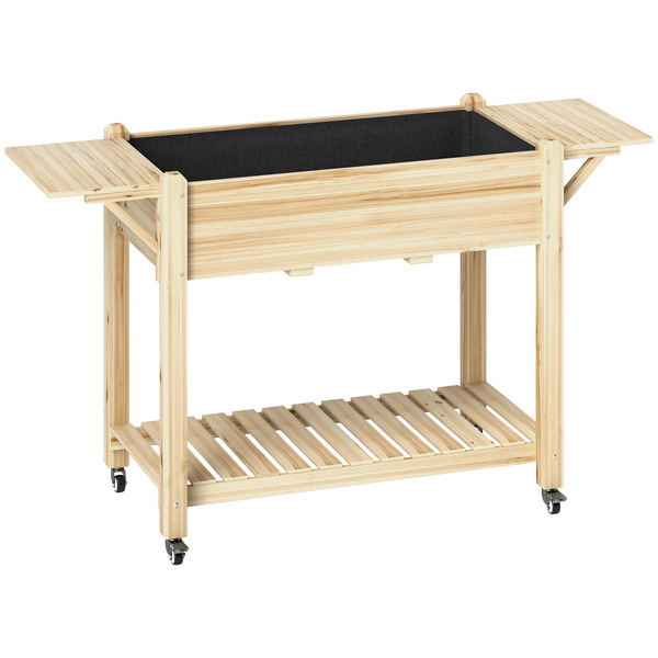 Outsunny 46 x 94cm Wooden Raised Planter, with Shelves - Natural Finish
