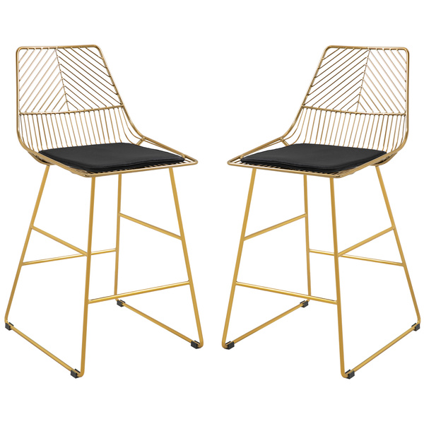 HOMCOM Set of 2 Bar Stools, Modern Counter Height Breakfast Bar Chairs with Wire Metal Frame for Kitchen, Dining Room, Gold