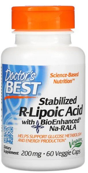 Doctor's Best Stabilized R-Lipoic Acid with Na-RALA 200mg Universal Antioxidant 60 Vcaps