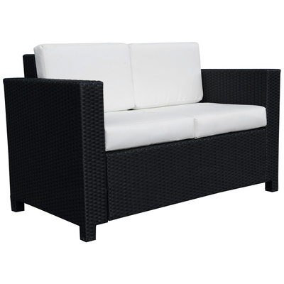 Outsunny Rattan Sofa, 2 Seater Garden Furniture with Soft Padded Cushion and Armrests, Wicker Garden Loveseat for Patio, Black