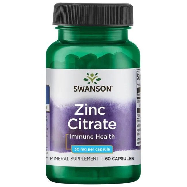 Swanson Zinc Citrate 30mg for Immune Support Skin and Hair 60 Capsules