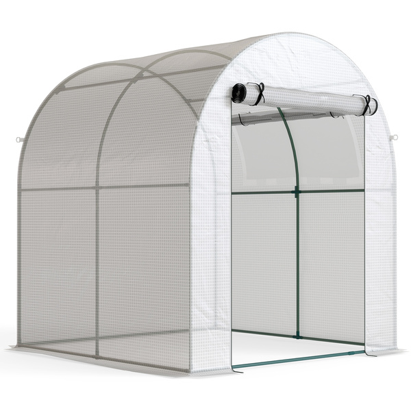 Outsunny Walk in Polytunnel Greenhouse, Green House for Garden with Roll-up Window and Door, 1.8 x 1.8 x 2 m, White