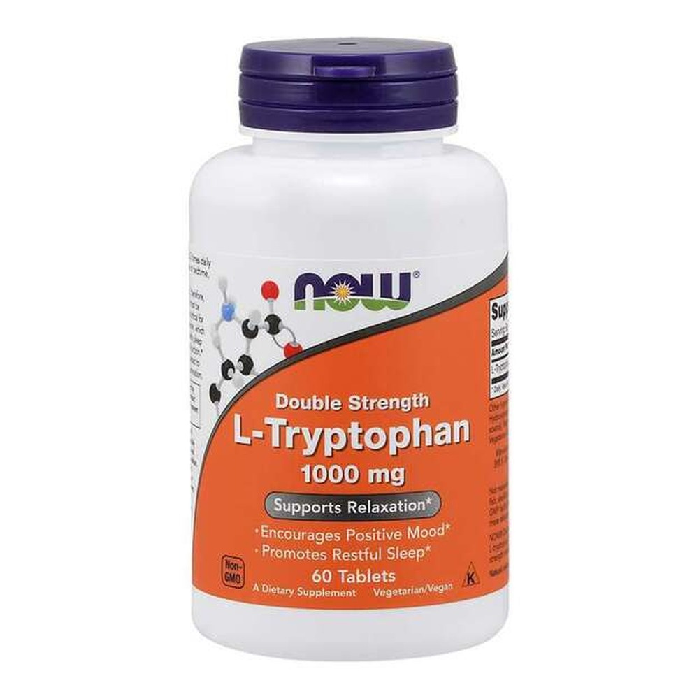 NOW Foods L-Tryptophan 1000 mg Double Strength Mood Sleep and Recovery Support 60 Tablets