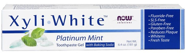 NOW Foods XyliWhite Platinum Mint Toothpaste Gel with Baking Soda and Activated Charcoal 181g