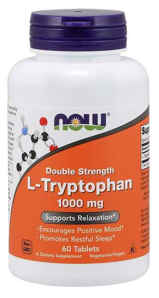 NOW Foods L-Tryptophan 1000 mg Double Strength Mood Sleep and Recovery Support 60 Tablets