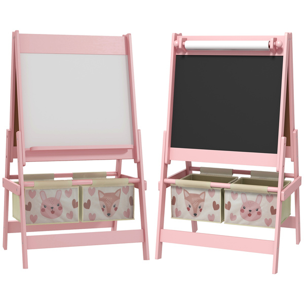 AIYAPLAY Three-In-One Kids Easel with Paper Roll, Art Easel, with Storage - Pink