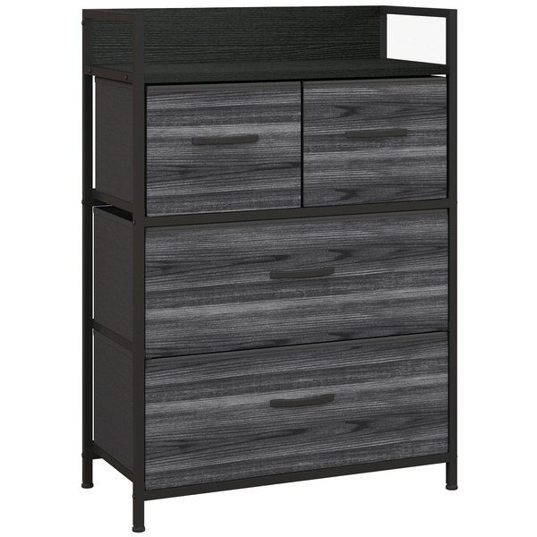 HOMCOM Rustic Chest of Four Fabric Drawers - Black