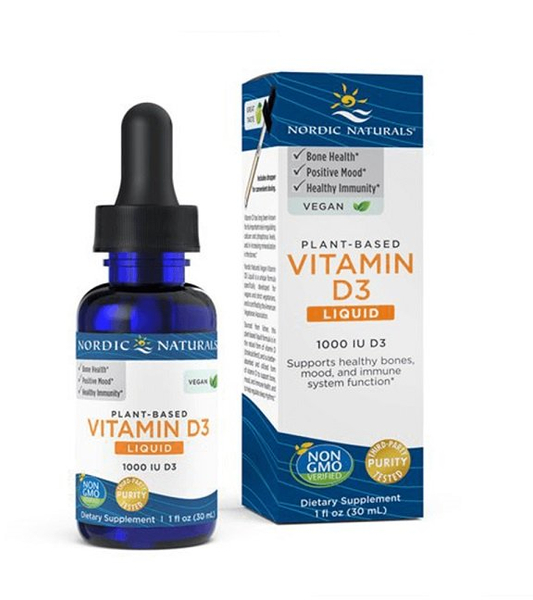 Nordic Naturals Plant-Based Vitamin D3 1000 IU Liquid for Bone Mood and Immune Health Apple 30ml