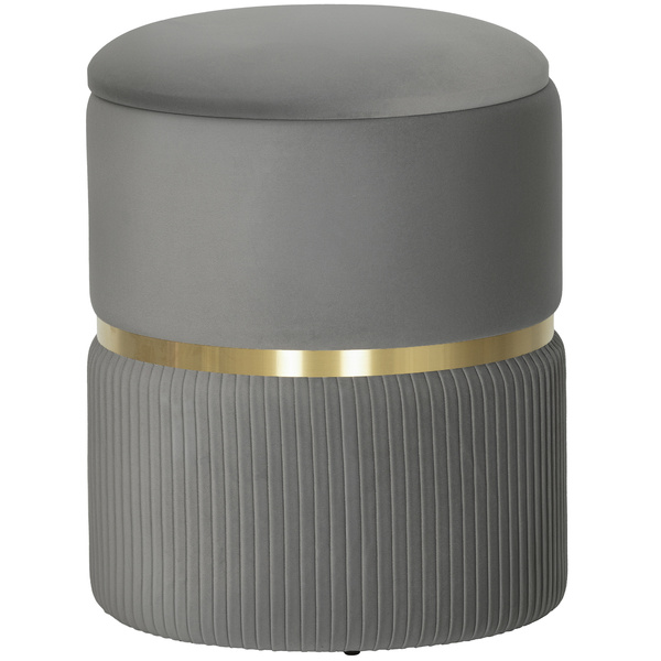 HOMCOM Velvet-Feel Storage Ottoman - Grey