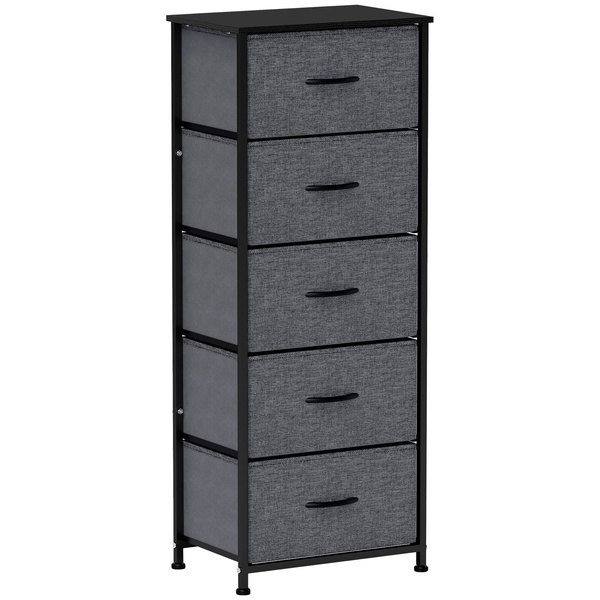 HOMCOM Fabric Chest of Drawers, Industrial Bedroom Dresser with 5 Fabric Drawers, Steel Frame and Wooden Top for Nursery, Living Room, Hallway, Dark Grey