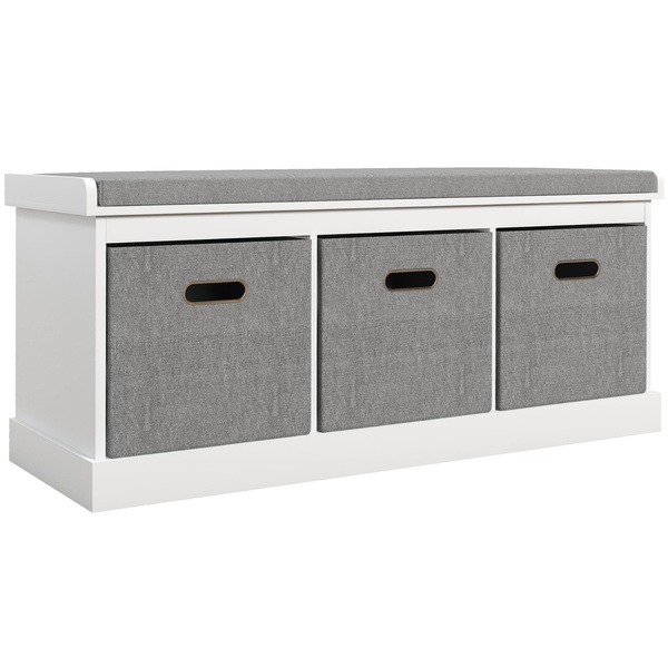 HOMCOM Three-Drawer Shoe Storage Bench, with Padded Top Seat - White