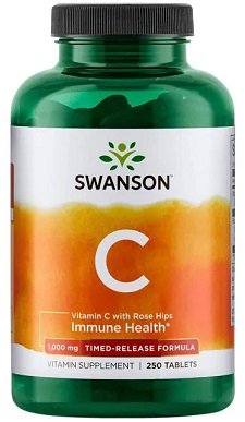 Swanson Vitamin C 1000mg with Rose Hips for Immune Support 250 Tablets