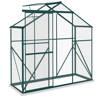 Outsunny 6 x 2.5ft Polycarbonate Greenhouse Walk-In Green House with Rain Gutter, Sliding Door, Window, Foundation, Green