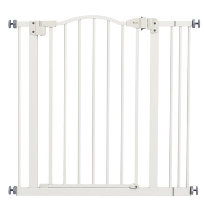 PawHut Metal 74-87cm Adjustable Pet Gate Safety Barrier w/ Auto-Close Door White