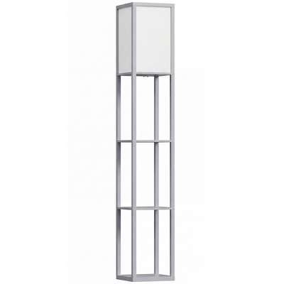 HOMCOM 3-Tier Floor Lamp, Floor Light with Storage Shelf, Reading Standing Lamp with Acrylic Shade for Living Room, Bedroom, Kitchen, Dining Room, Office, Dorm, 160cm, Grey