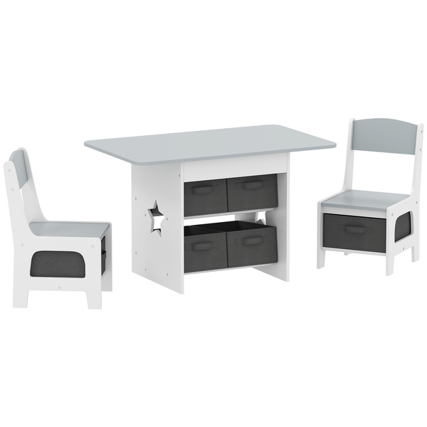 AIYAPLAY Kids Table and Chair Set, Toddler Table and 2 Chairs Set with 6 Removable Drawers, for Boys Girls Ages 3-8, Light Grey