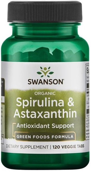 Swanson Spirulina & Astaxanthin for Energy and Antioxidant Support 120 Veggie Tablets