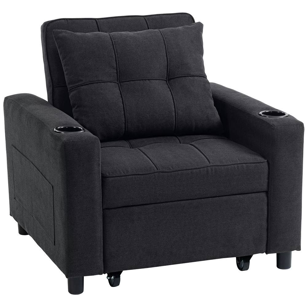 HOMCOM 3-in-1 Single Sofa Bed, Convertible Sleeper Chair Bed - Black
