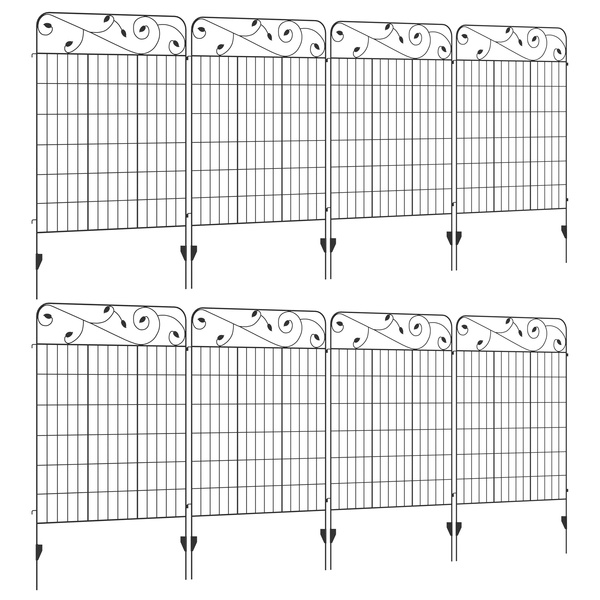 Outsunny Decorative Garden Fencing, 8PCs 43in x 23ft Outdoor Picket Fence Panels, Rustproof Metal Wire Landscape Flower Bed Border Edging Animal Barrier, Black