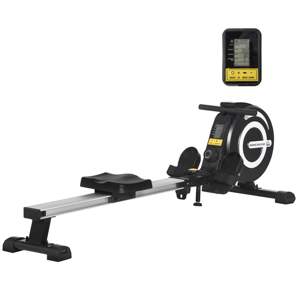 HOMCOM Folding Rowing Machine, Magnetic Rower Machine with 8 Levels Quiet Resistance, LCD Monitor, Wheels, Aluminium Slide Rail, Vertical Storage, 102kg Weight Capacity for Home Gym Cardio Training
