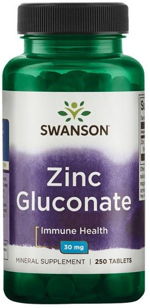 Swanson Zinc Gluconate 30mg for Immune Support and Healthy Skin 250 Tablets