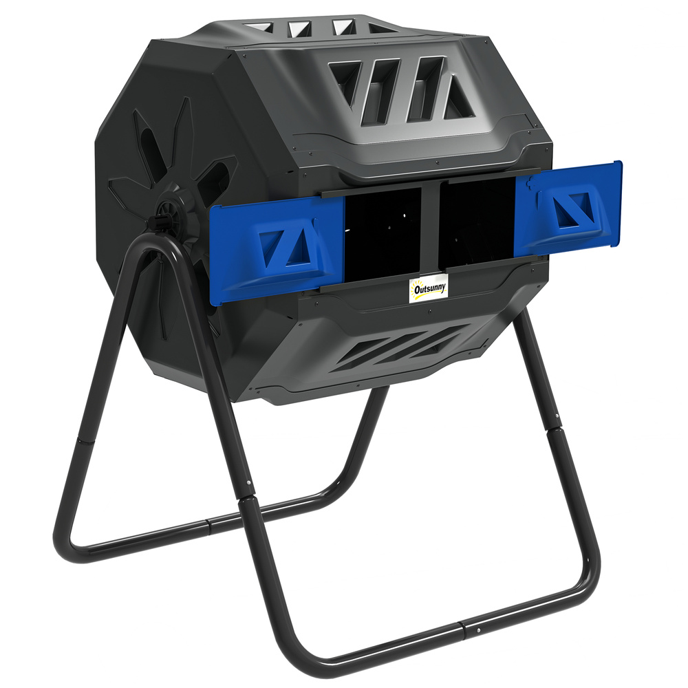 Outsunny 160L 360° Rotating Dual Chamber Composter - Blue